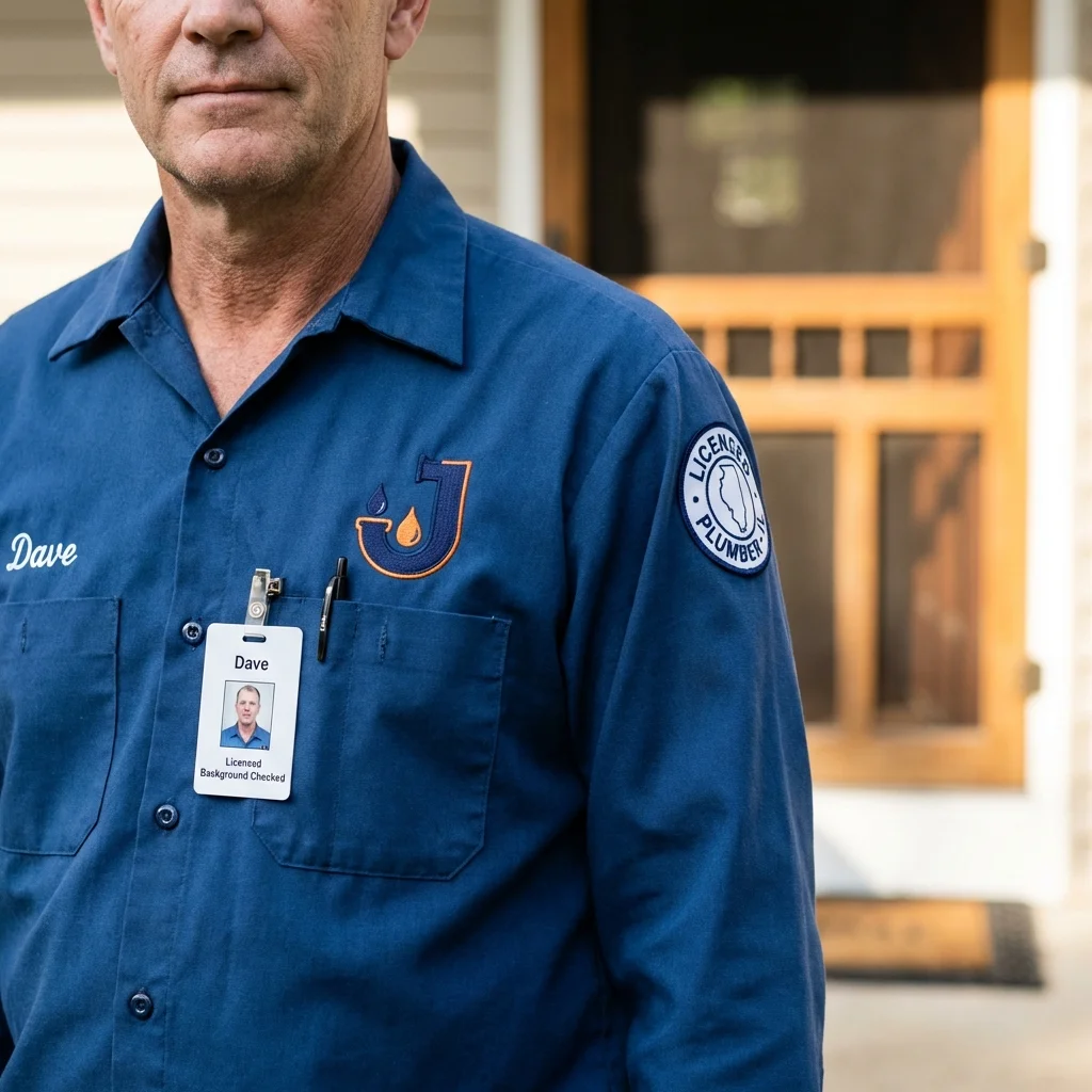 Licensed plumber showing ID badge in Royalton, IL