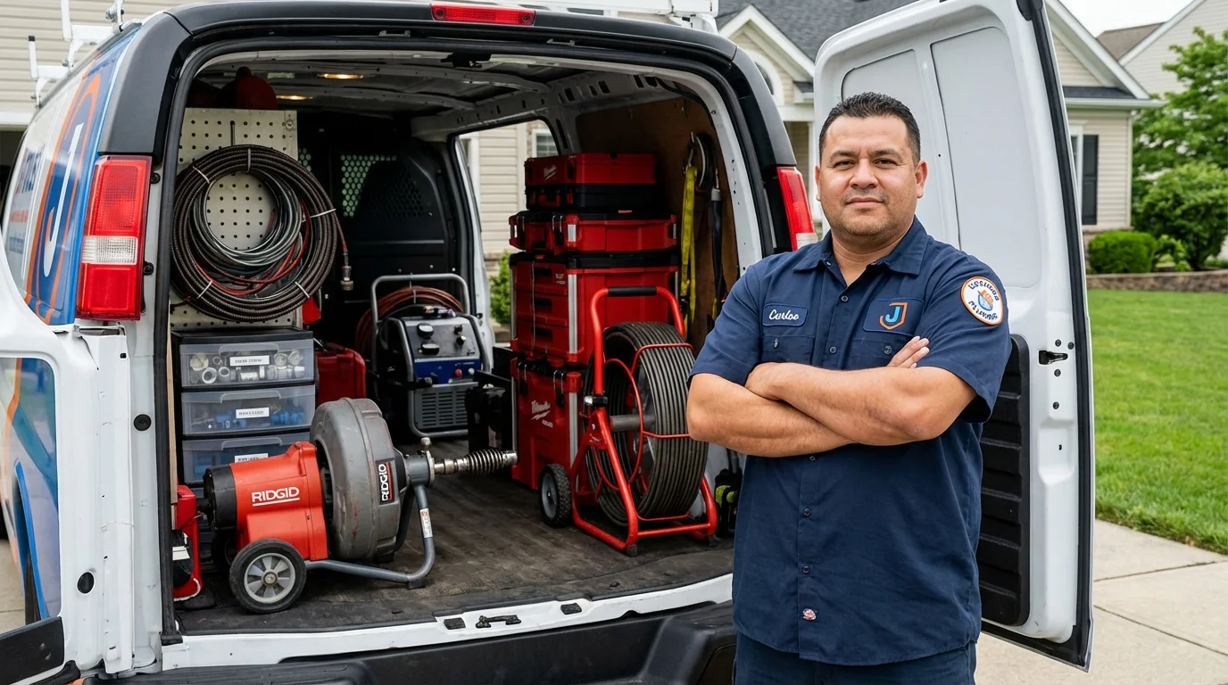 Professional drain cleaning equipment and Johns Plumbing LLC plumber in Royalton