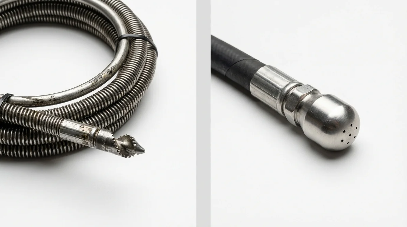 Drain snake cable and hydro jetting nozzle used for drain cleaning in Royalton, IL
