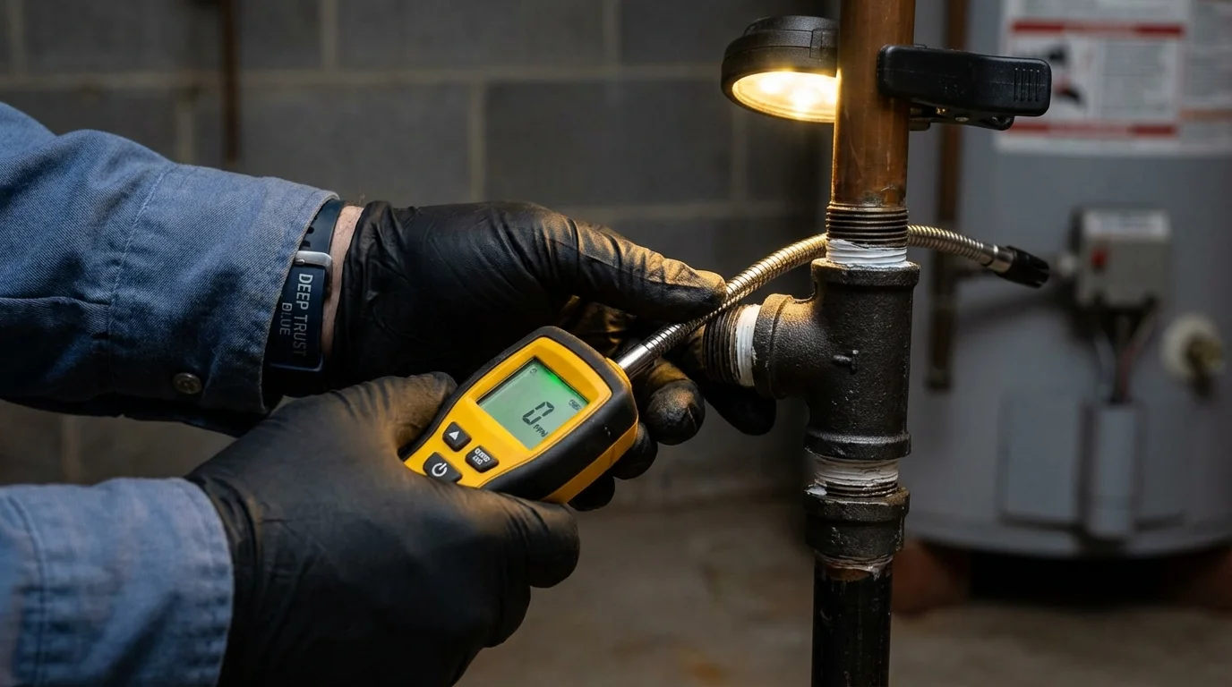 Gas leak detection with electronic sniffer by Johns Plumbing LLC in Royalton