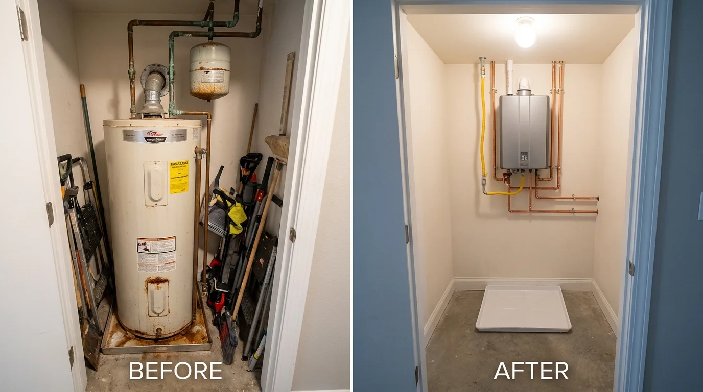 Tank water heater versus wall-mounted tankless unit comparison for Royalton, IL homeowners